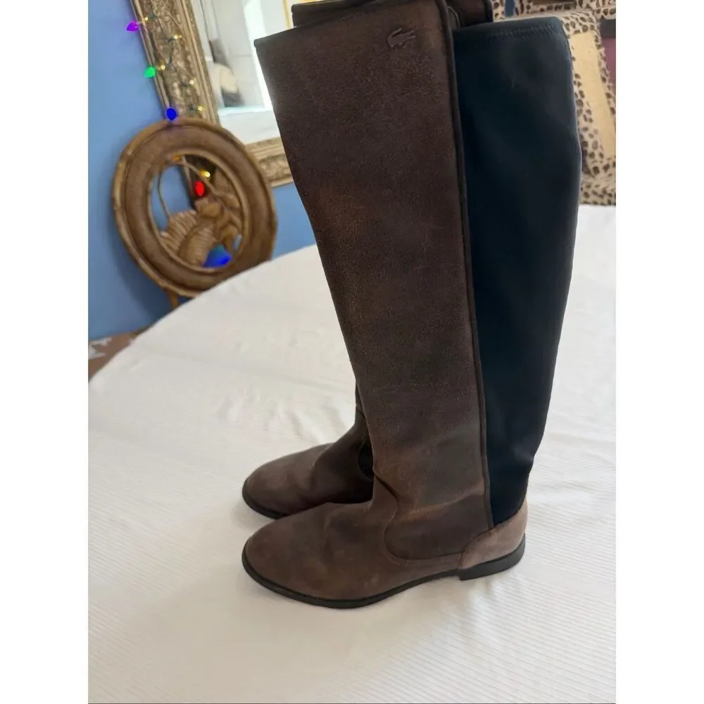 Lacoste Rosemont Tall Brown Leather Riding Boots Size 8